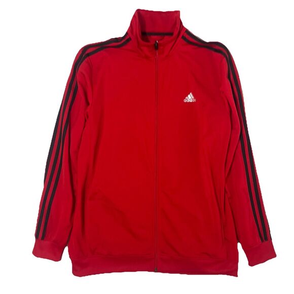 Adidas Red Track Jacket Size XL Full Zip Black Stripes Athletic Outdoor Sports - Picture 1 of 9